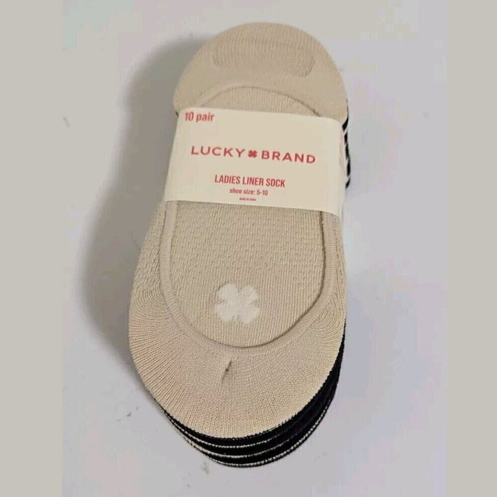 NWT - Lucky Brand Ladies' Black and Nude Liner Sock, 10-pair - shoe size 5-10